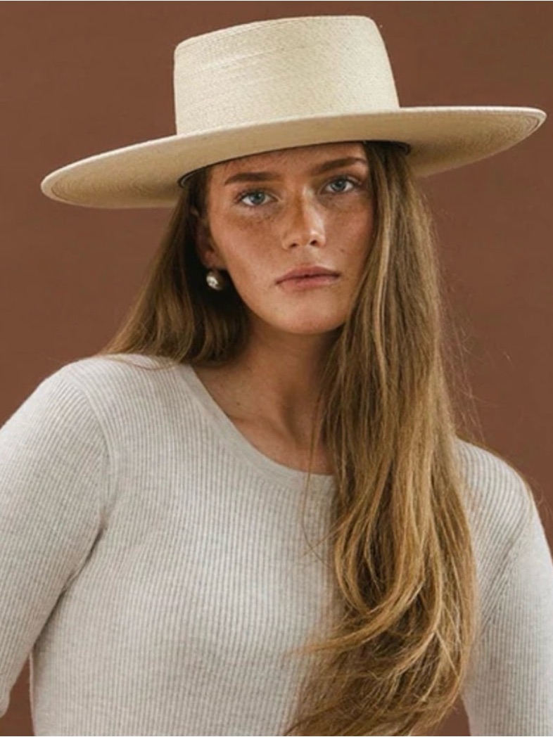 Gigi Pip Wide-Brim Straw Boater Hat - Natural Cream